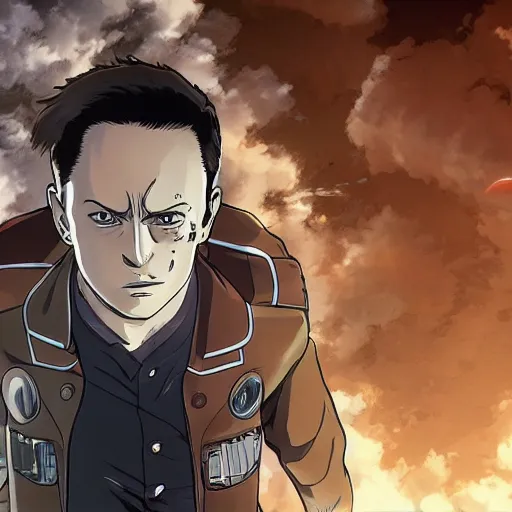 Prompt: Elon Musk in Attack on Titan, anime art