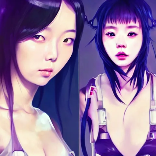 Image similar to a beautiful young korean kpop star billie eilish lucy liu alluring instagram model in elaborate latex tank top, jrpg tank top made from latex demon faces, by guweiz and wlop and ilya kuvshinov and artgerm and, aesthetic, gorgeous, stunning, alluring, attractive, artstation, deviantart, pinterest, digital art