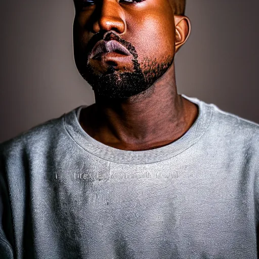 Image similar to the face of young kanye west at 2 8 years old, portrait by julia cameron, chiaroscuro lighting, shallow depth of field, 8 0 mm, f 1. 8