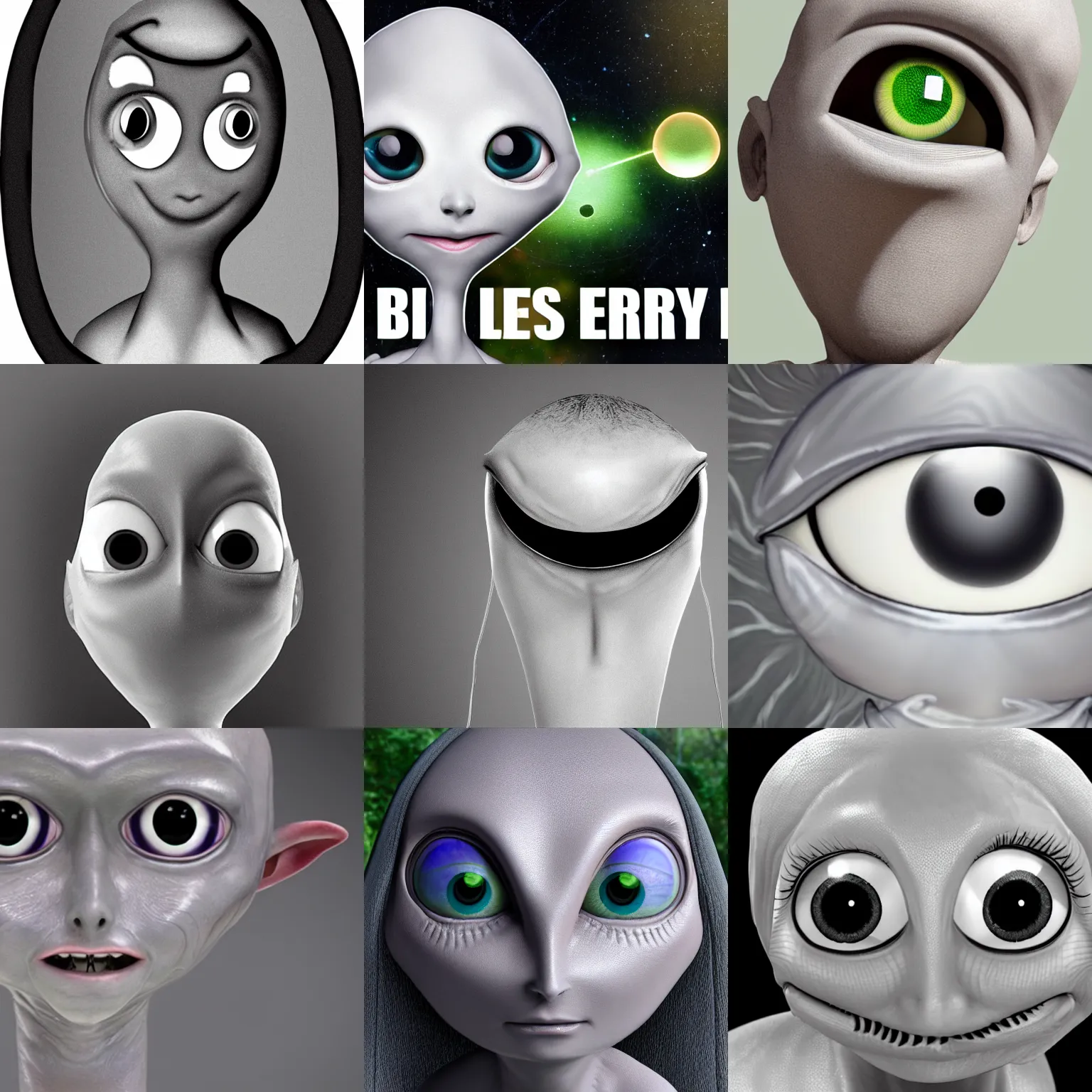 Prompt: a short grey alien with big eyes