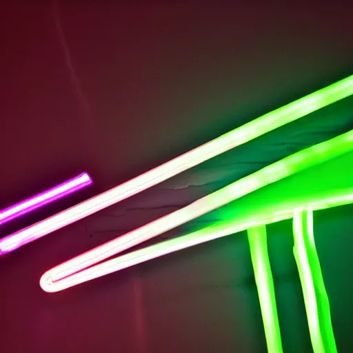 Image similar to an extremely high quality photo of a surreal neon-lightsaber-sandwich, the polymer clay neon tube ((sandwich)) creation, a hybrid mixture of sandwichlightsaberneons and lightsaber neon sign fillings, neon tubes drizzled on top, lightsaber filling, promotional photo, 4k polymer clay food photography