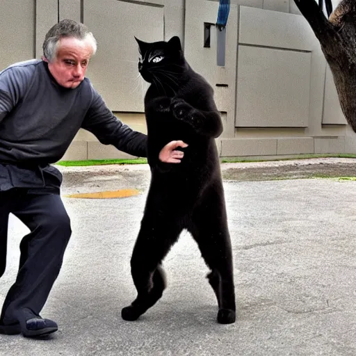 Prompt: ninja einstein fights cat related crimes