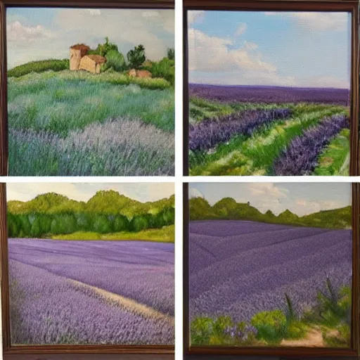 Image similar to oil painting of lavander fields in the south of france, various styles.