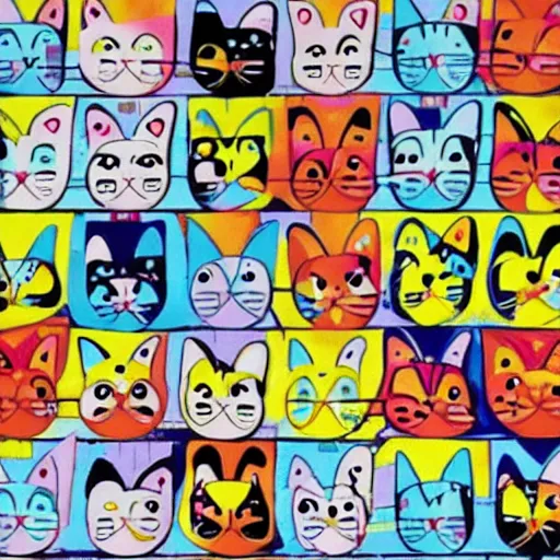 Prompt: Cats celebrate international Cat Day by Romero Britto