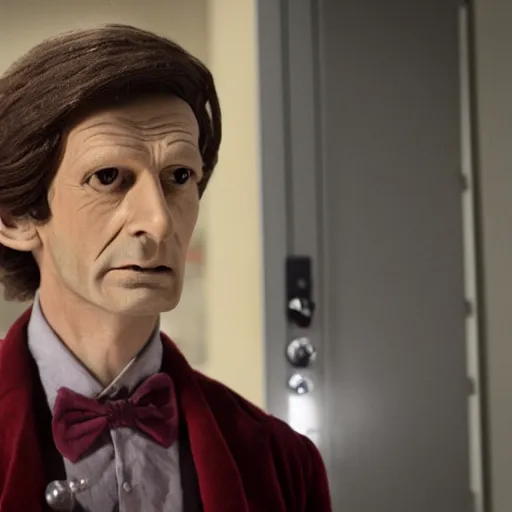 Prompt: A Rock as the Doctor in his burgundy costume in the Tardis secondary control room