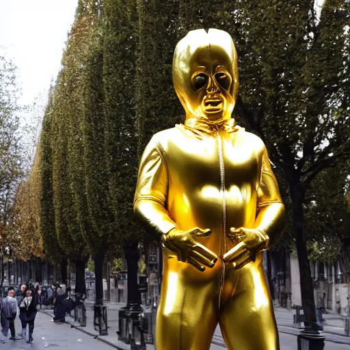 Prompt: A large golden statue of Michael Myers in Paris, photographer image,