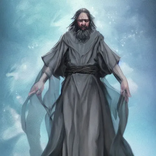 Prompt: hyper detailed surreal full body portrait of an ancient wizard with flowing robe floating in the air in an epic magic blast action pose, artstation, pinterest, concept art