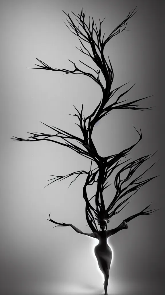 Image similar to tree by ingrid baars, octane render, 4 k, 8 k, sharp, very very stunning, twisted, vanishing, transparent, ethereal, mystical