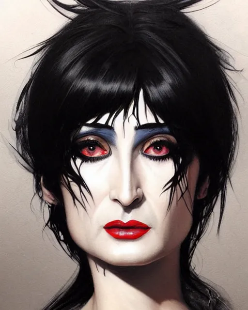 Image similar to portrait of siouxsie sioux, black hair, elegant, real life skin, intricate artwork, high detailed, artstation, concept art, smooth, sharp focus, art by artgerm and greg rutkowski @ ruprechy