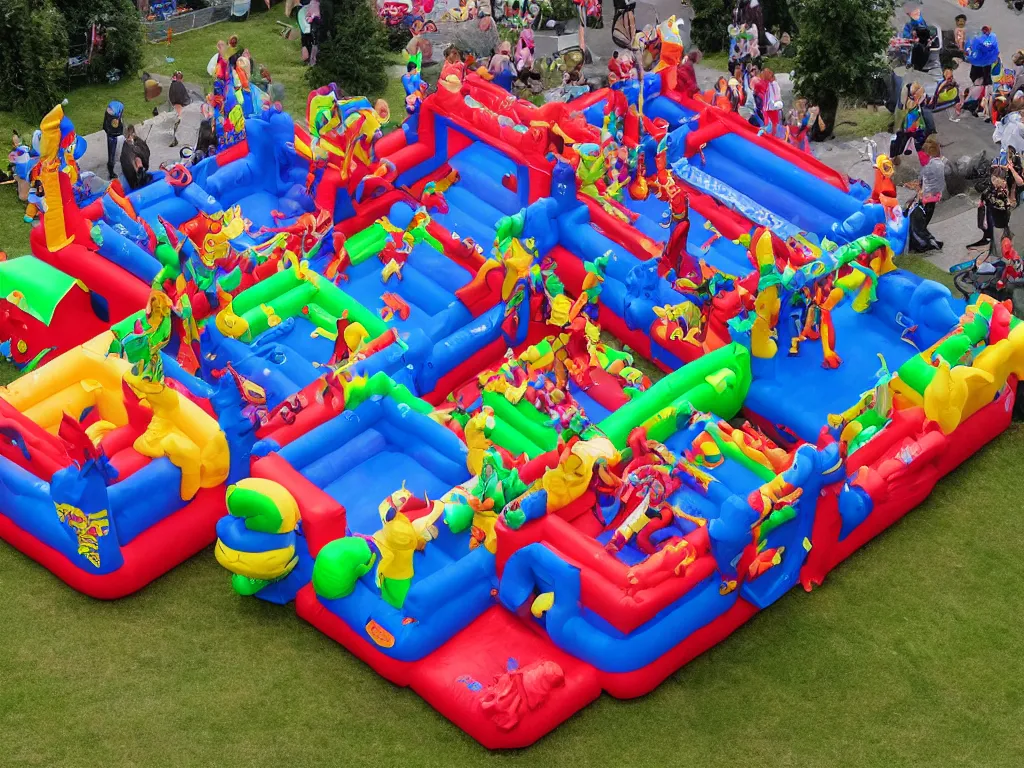 Image similar to huge death metal bouncy castle, highly detailed photo