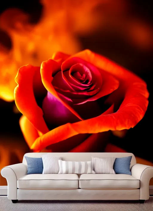 Prompt: a single rose flower in flame, scenery wallpaper aesthetic, closeup view, beautiful, cinematic, dramatic, super detailed and intricate, hyper realistic, 4 k render, by koson ohara, by darwyn cooke