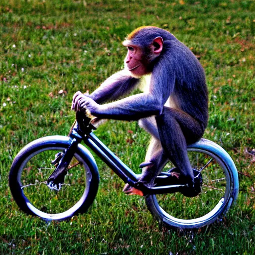 Prompt: a monkey riding a bike by andy catling