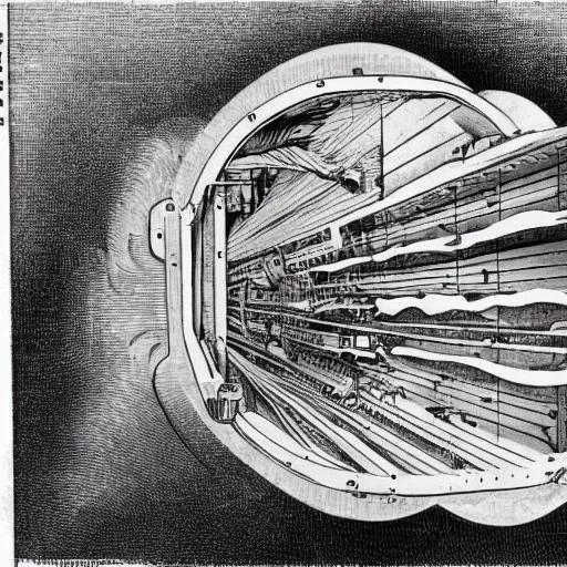 Image similar to cross section of a mechanical steam powered submarine made from sandstone