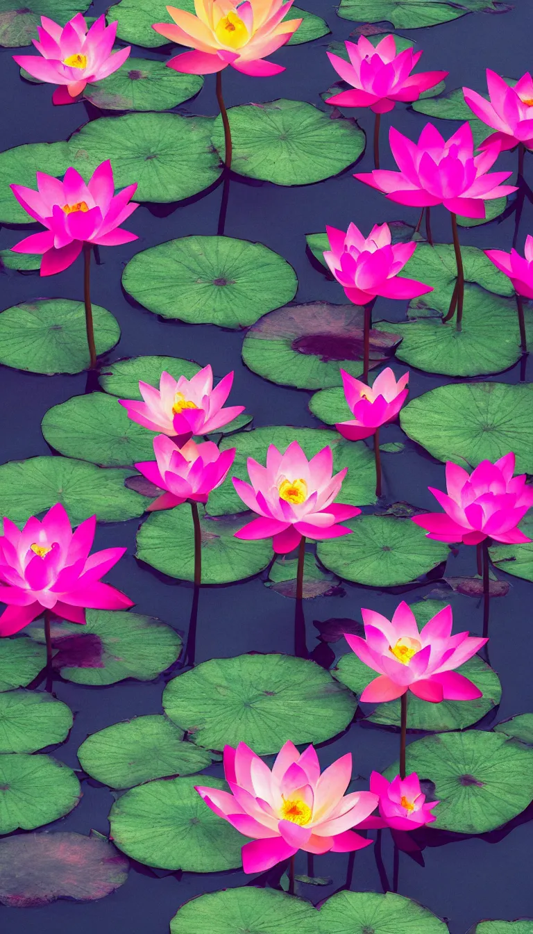 Prompt: colorful beautiful lotus flowers from single stem, volumetric dramatic light, dark black background, sharp focus, highly realistic, octane render, art by greg rutsowski