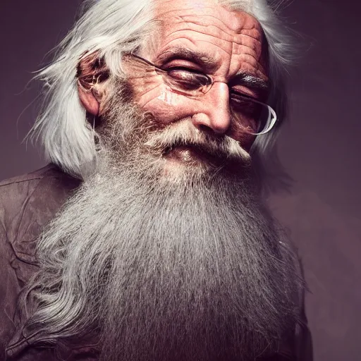 Prompt: portrait of bearded old man with long white hair, the smoke meets his white hair, highly detailed, intricate complexity, epic composition, magical atmosphere, cinematic lighting, masterpiece, ultra hd
