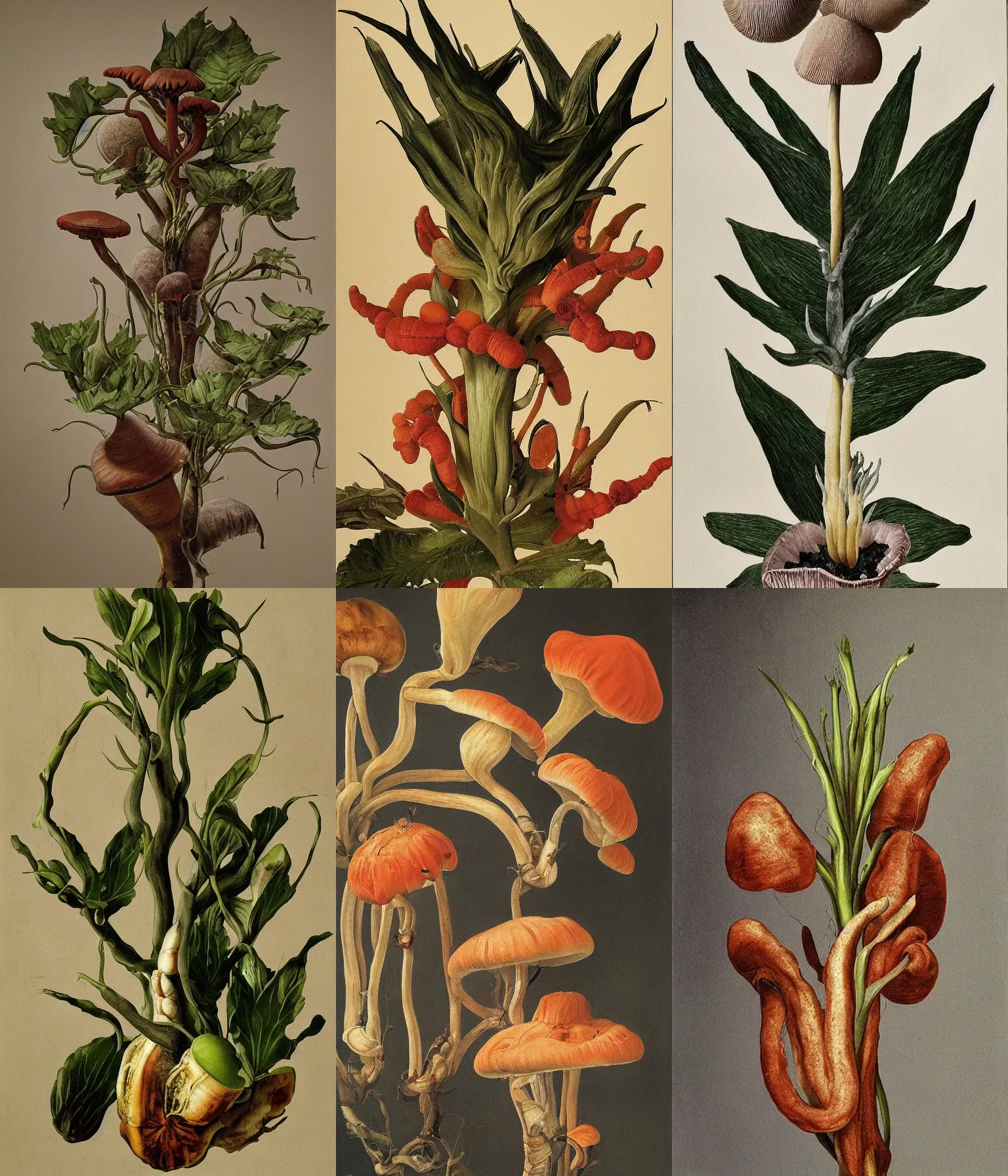 Prompt: hyperrealistic still life painting of extraterrestrial clown plant fungi by Caravaggio, botanical print