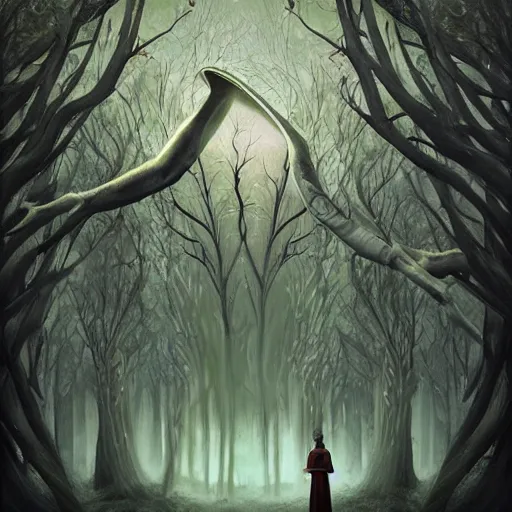 Prompt: a surreal painting of a woman's face surrounded by trees, cyberpunk art by gediminas pranckevicius, behance contest winner, psychedelic art, dystopian art, sci - fi, surrealist