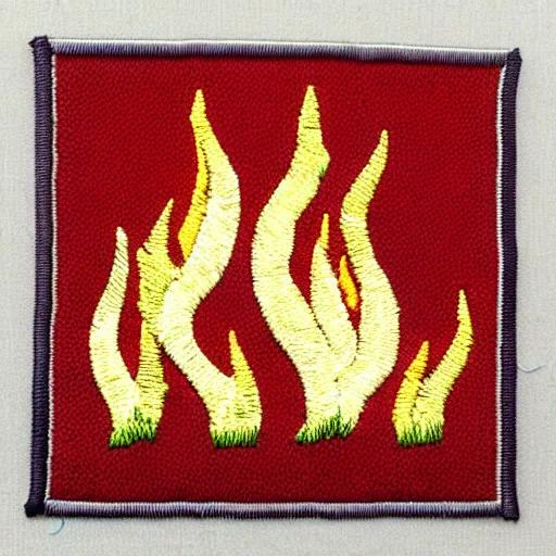 Prompt: a embroidered patch of a retro minimalist clean fire flames border square