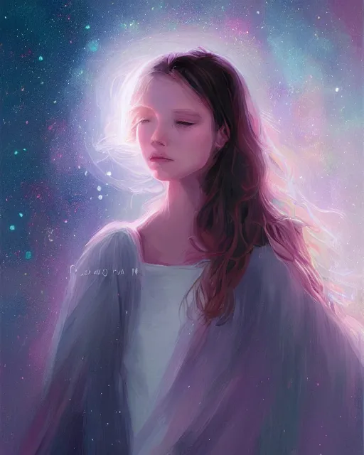 Image similar to beneath the stars, stargazer, portrait by wlop and loish, digital art