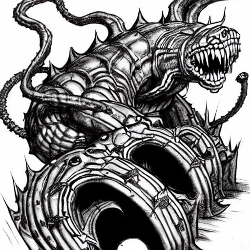 Prompt: Vel'Koz Champion (league of legends, 2009), artwork by kentaro miura, Kentaro Miura style, Berserk Style, High details, cinematic composition, manga, black and white ink style, a lot of details with ink shadows