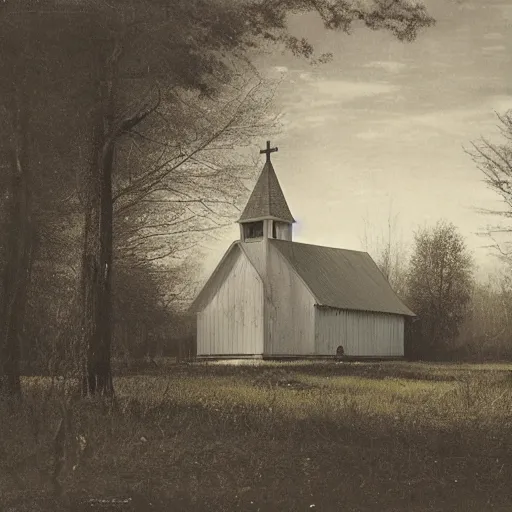 Image similar to picture of an old wooden white church, 1 9 th century southern gothic scene, made by lagerstedt, mikko