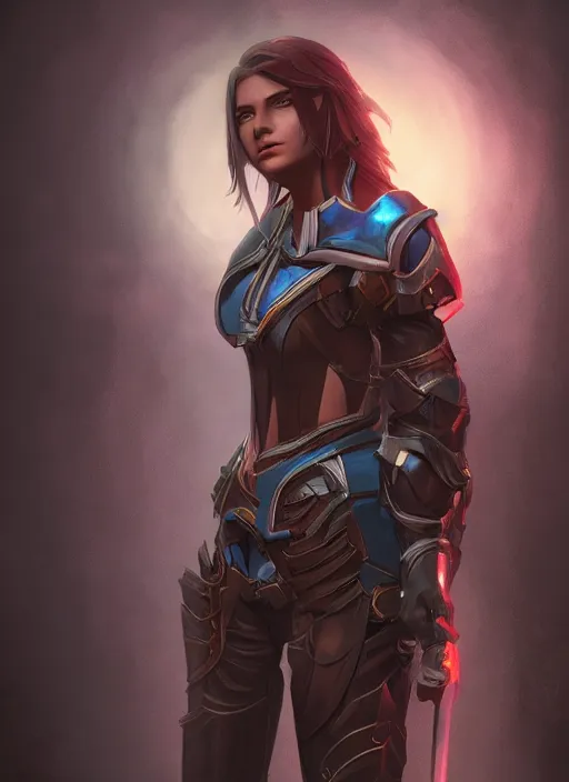 Image similar to A fantasy comic book style portrait painting of a 20 year old female as a paladin in a atmospheric dark fortress, unreal 5, DAZ, hyperrealistic, octane render, RPG portrait, ambient light, dynamic lighting