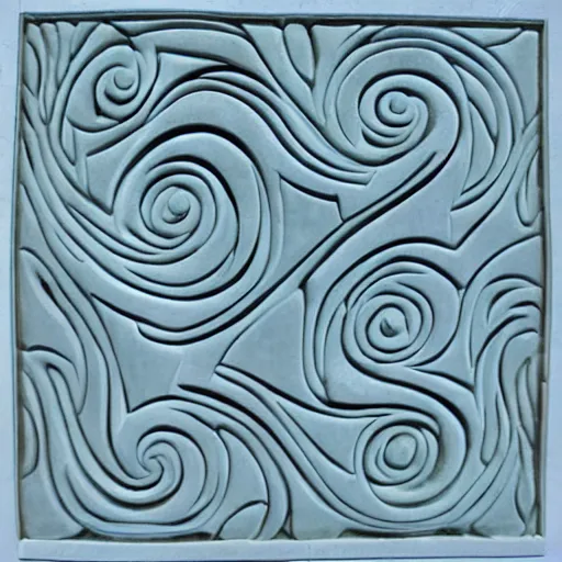 Image similar to fine details, serpentine maze, fractal swirls, twisty, carved soapstone relief paneling white and pale blue