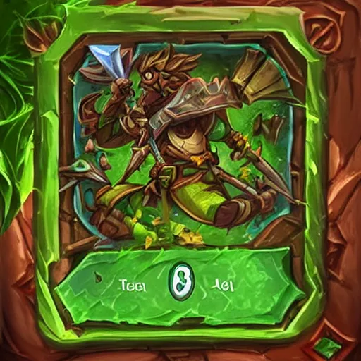 Image similar to green leaves shield weapon, tree roots on the shield weapon, shield made of leaves, epic fantasy style, hearthstone style, weapon art