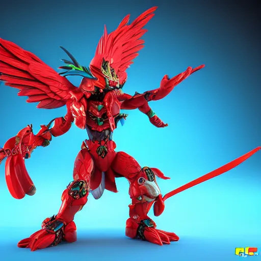 Image similar to 3 d toy garuda as funco toy, war cry, plastic, sss, octane 4 k render, studio lighting, artstation, cyan photographic backdrop, 1 0 5 mm, f 2. 8 aperture