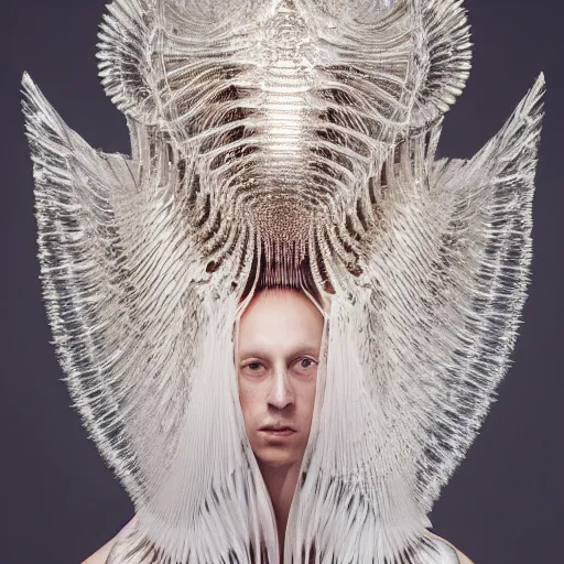 Image similar to a beautiful king wearing iris van herpen couture, photographed by andrew thomas huang