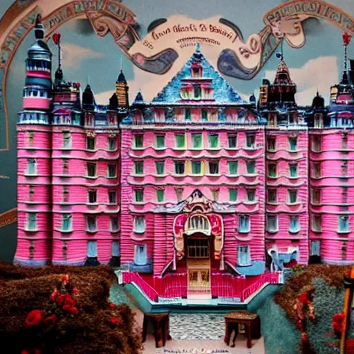 Image similar to a photo of a stopmotion animation filming set of the grand budapest hotel