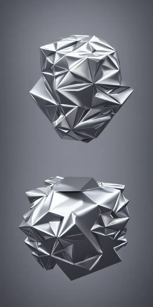Image similar to a photorealistic render of a metallic platonic solid sculpture, made of liquid metal, c 4 d, by zhelong xu and ernst haeckel, wide angle, hyper realistic, plain background, 8 k, volumetric lightning, octane render