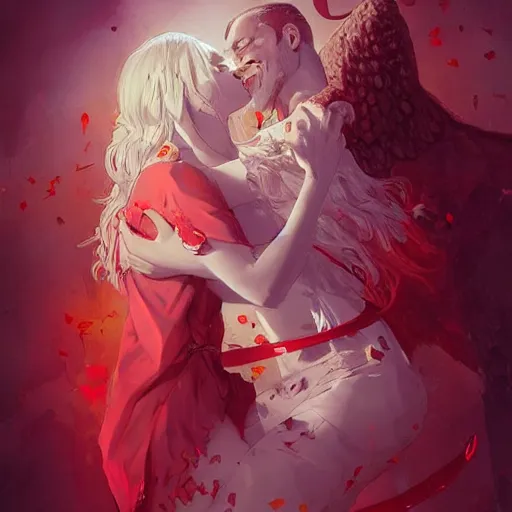 Image similar to god hugs satan anno sakimichan stanley artgerm lau rossdraws james jean marc simonetti elegant highly detailed digital painting artstation