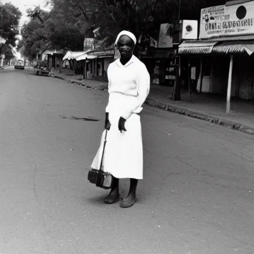 Image similar to of a young 2 1 year old white girl on the main street in bulawayo with a suitcase in 1 9 6 0 black and white photograph