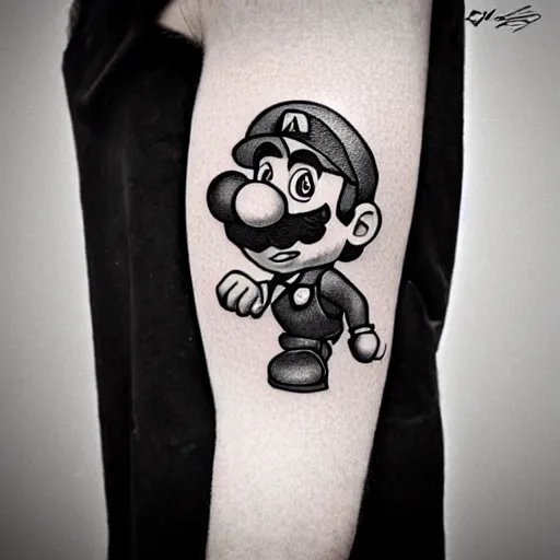 Colorful Mario Cartoon Tattoo By Chris 51