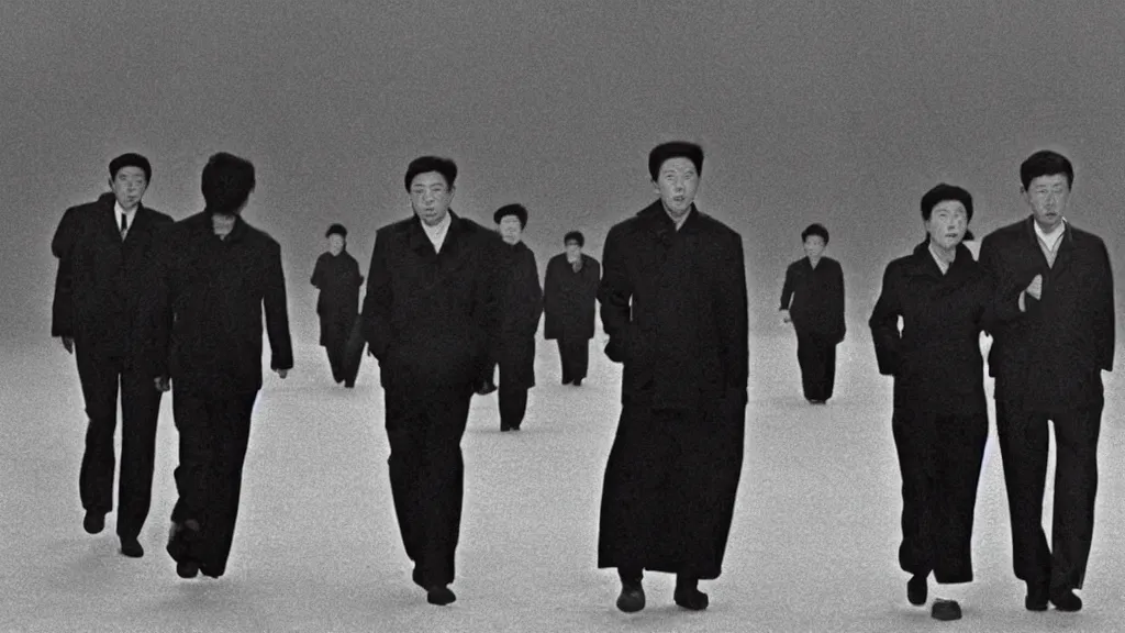 Image similar to shin sang - ok walking in 1 9 6 0 s pyongyang, film noir thriller in the style of orson welles and andrei tarkovski