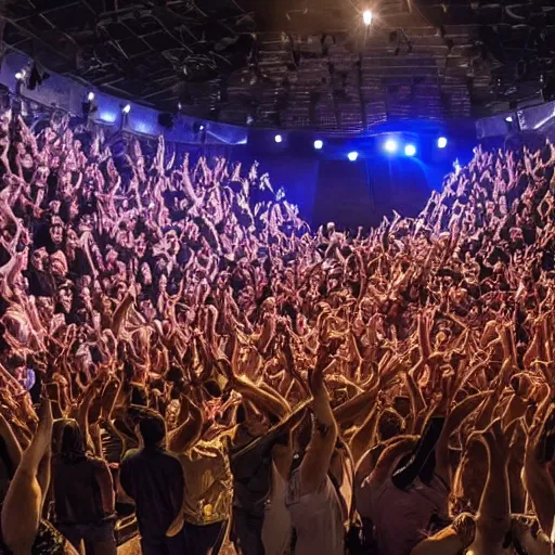 Image similar to photo of a standing ovation for a stage of performers crushed under collapsed stage lighting