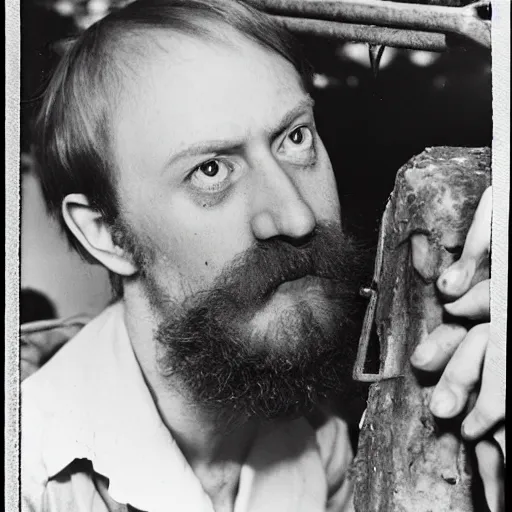 Prompt: portrait of young man vivian stanshall visiting the ape cage at the london zoo