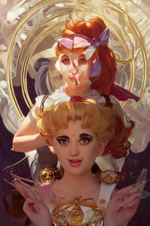 Image similar to Danny devito cosplaying as sailor moon, intricate, elegant, highly detailed, digital painting, artstation, concept art, smooth, sharp focus, illustration, art by artgerm and greg rutkowski and alphonse mucha