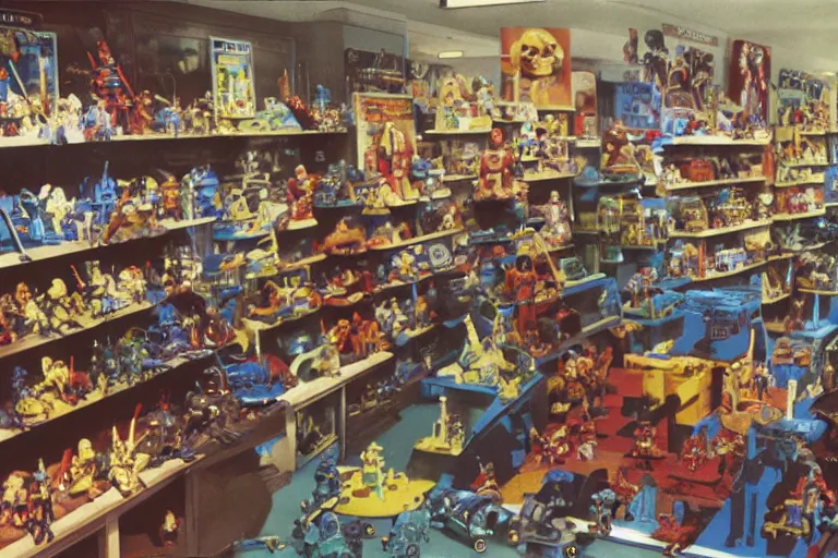 Image similar to autochrome photo of vintage star wars toy aisle, detailed, realistic, toy store