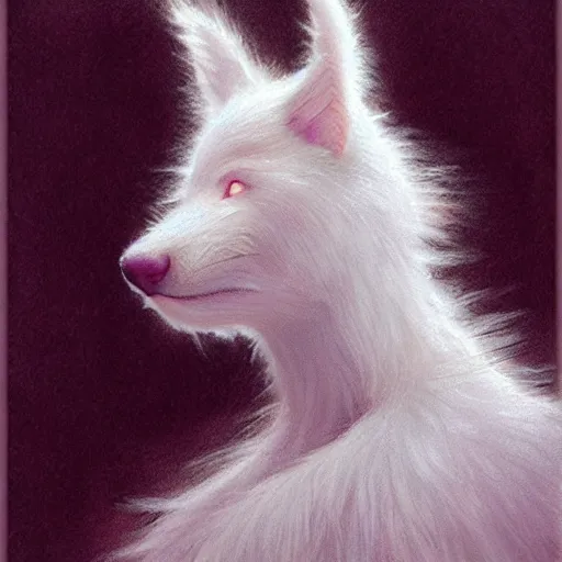 Image similar to a photo of a white fur monster standing in a purple room, diffuse lighting, fantasy, intricate, elegant, highly detailed, lifelike, photorealistic, digital painting, artstation, illustration, concept art, smooth, sharp focus, art by john collier and albert aublet and krenz cushart and artem demura and alphonse mucha