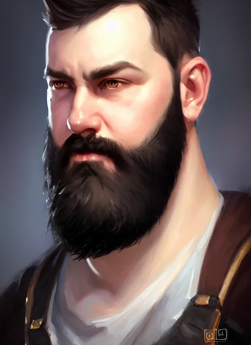 Image similar to a _ fantasy _ style _ portrait _ painting _ of white male short black hair chubby disconnected beard round face, rpg dnd oil _ painting _ unreal _ 5 _ daz. _ rpg _ portrait _ extremely _ detailed _ artgerm _ greg _ rutkowski _ greg