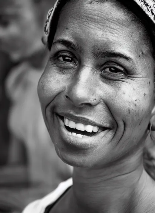 Prompt: close up portrait of a beautiful, real 30-year-old Cuban woman, happy, candid street portrait in the style of Martin Schoeller, award winning, Sony a7R