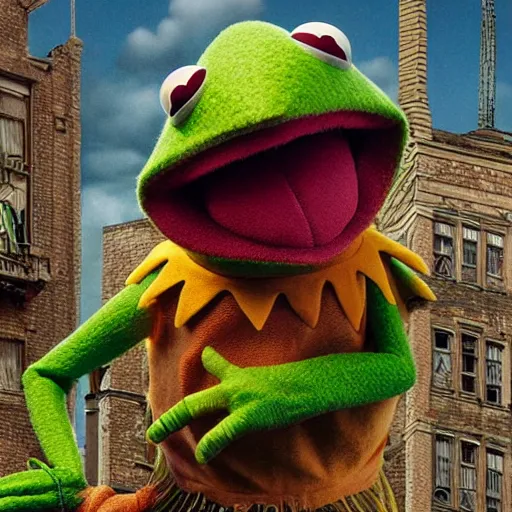 Prompt: Kermit the Frog as an actual human being by P. Craig Russell and Barry Windsor-Smith, Sesame Street, 8k octane beautifully detailed render, post-processing, extremely hyperdetailed, intricate, epic composition, grim yet sparkling atmosphere, cinematic lighting + masterpiece