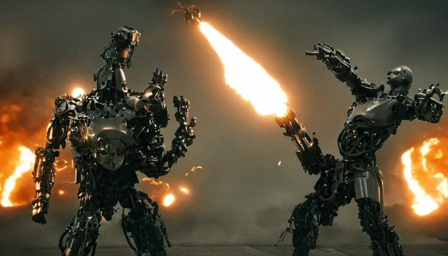 Image similar to big budget action movie about a nuclear missile and a demonic battle cyborg