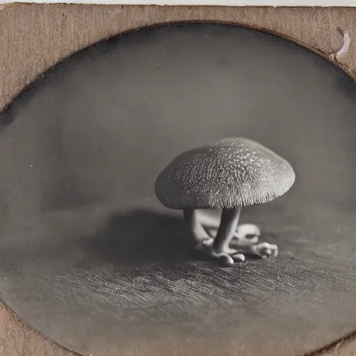 Image similar to tintype photo of frog mushroom