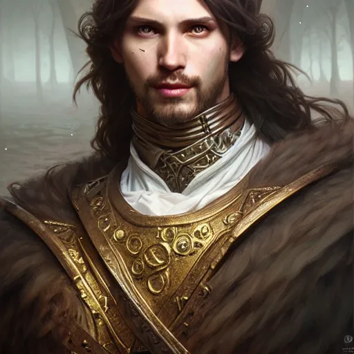 Image similar to portrait painting of a d & d male cleric, ultra realistic, concept art, intricate details, eerie, highly detailed, photorealistic, octane render, 8 k, unreal engine. art by artgerm and greg rutkowski and charlie bowater and magali villeneuve and alphonse mucha