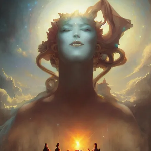 Prompt: reaching enlightenment by peter mohrbacher and emmanuel shiu and martin johnson heade and bastien lecouffe - deharme