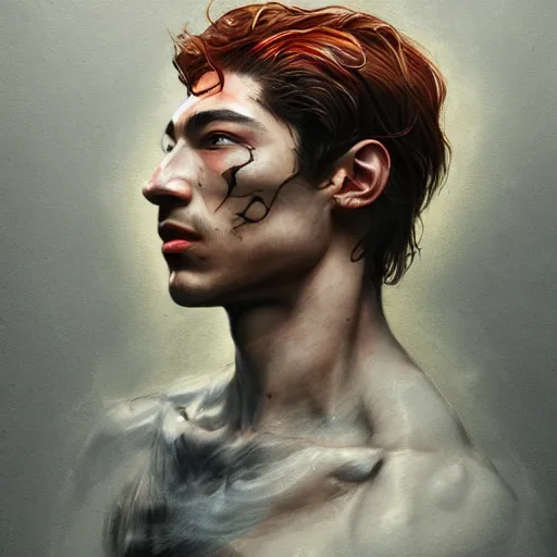 Prompt: ezra miller as flash, hyperrealistic portrait, bladerunner street, by karol bak and agnes cecile and artgerm, fantasy art, photo realistic, dynamic lighting, artstation, poster, volumetric lighting, very detailed face, 8 k, award winning