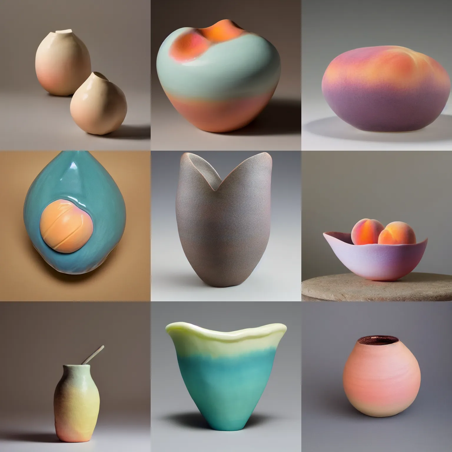 Prompt: A ceramic form inspired by peaches, pastel glaze, professional art photography